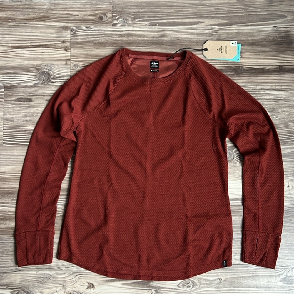 Prana Wensley Crew Long Sleeve Merino Wool Blend In Rhubarb Technical Shirt NWT